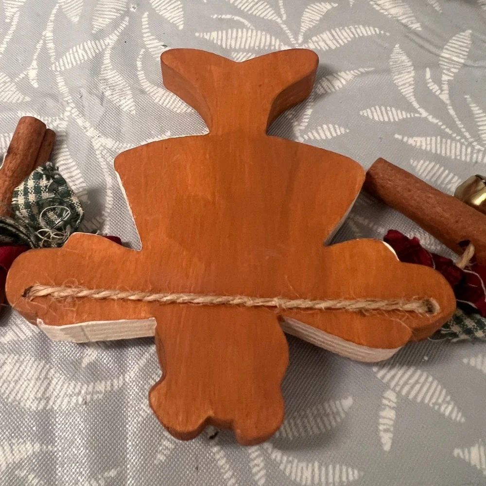 Vintage Rustic Christmas Garland Wooden Teddy Bear Gingerbread Cinnamon Sticks